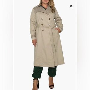 standards & practices Candice Khaki & Plaid Long
Trench Coat size 1X.